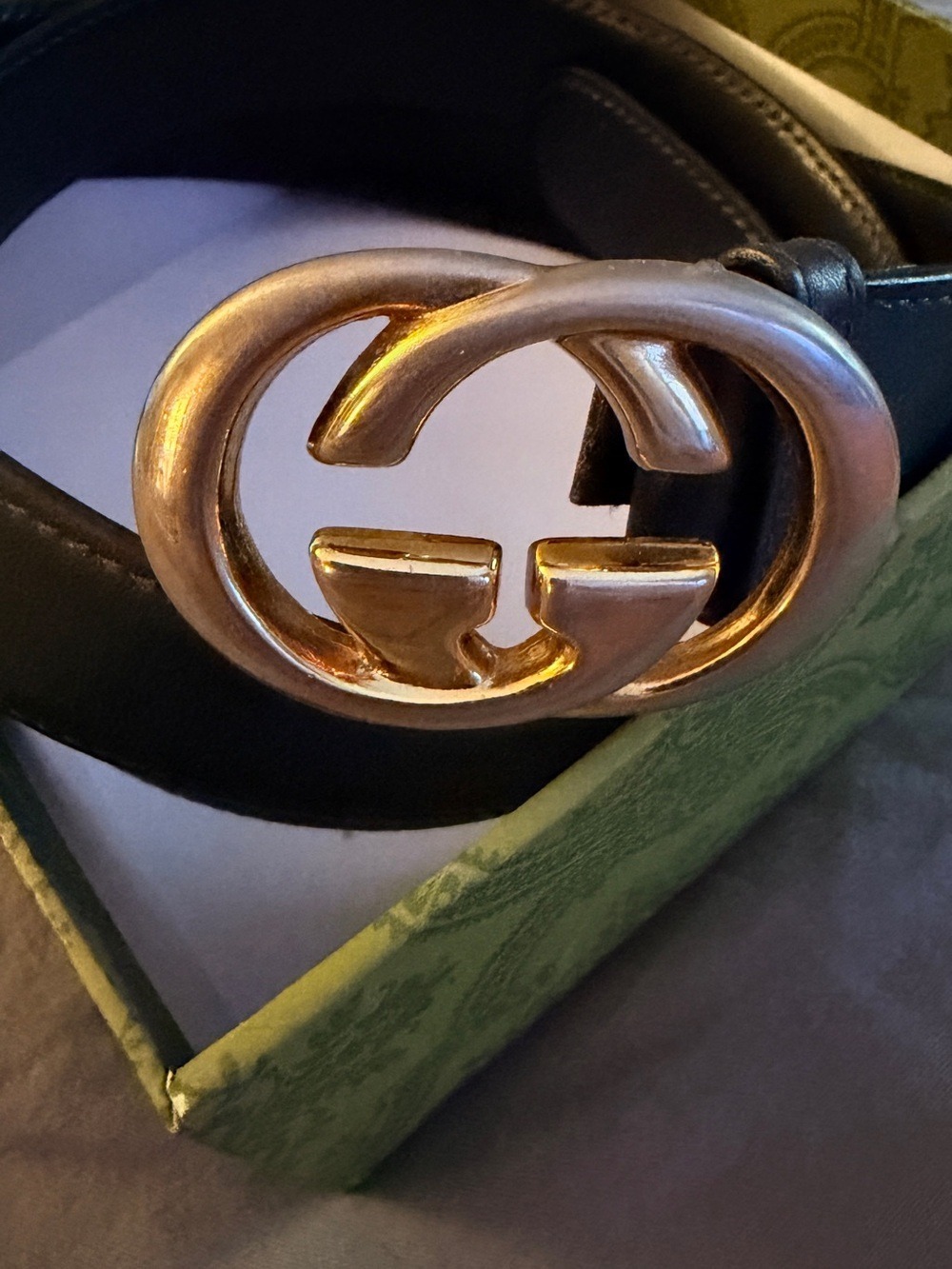 Vintage Gucci Double G Leather Belt with Gold Buckle